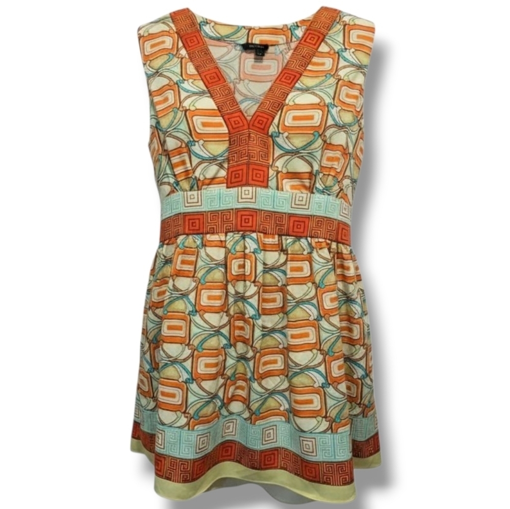 Nicole by Nicole Miller womens 70s retro print tie back sleeveless blouse size 6